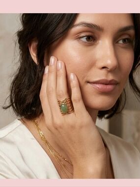 Green Jade Stone Ring - Open Ring
